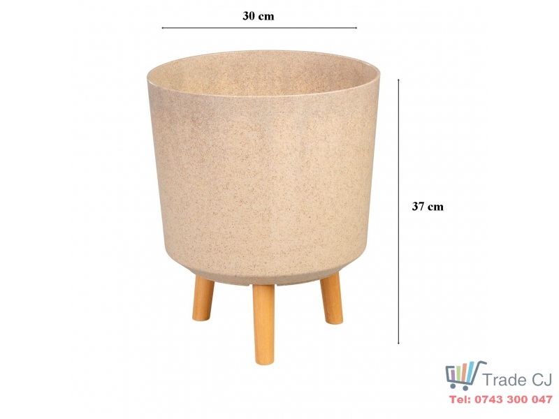 Ghiveci plastic cu 3 picioare pentru flori, BambooFiber, capacitate 15.5 litri, 30x37 cm