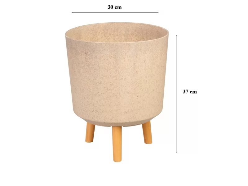 Ghiveci plastic cu 3 picioare pentru flori, BambooFiber, capacitate 15.5 litri, 30x37 cm