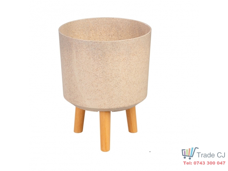 Ghiveci plastic cu 3 picioare pentru flori, BambooFiber, capacitate 15.5 litri, 30x37 cm