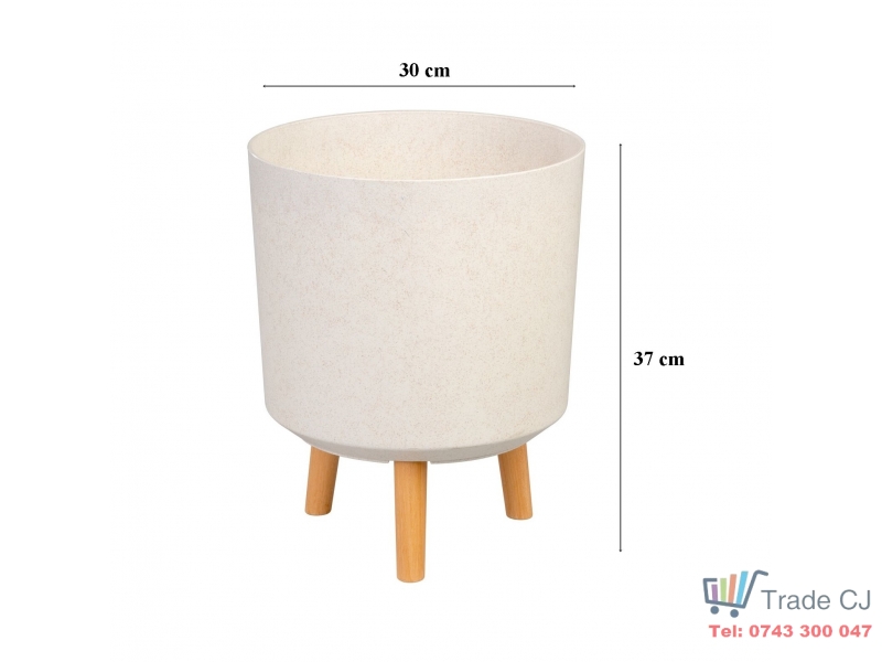 Ghiveci plastic cu 3 picioare pentru flori, WhiteWheat, capacitate 15.5 litri, 30x37 cm