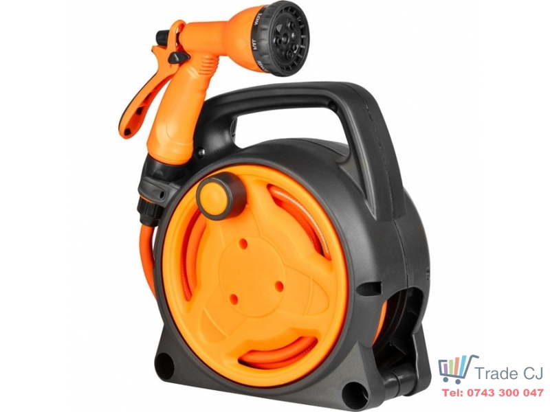 Furtun cu derulator si pistol stropit cu 8 functii, conectica 1 2 si 3 4, 3 straturi, 10m, max 6 bar