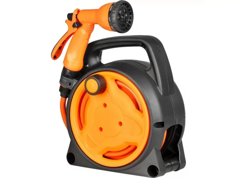 Furtun cu derulator si pistol stropit cu 8 functii, conectica 1 2 si 3 4, 3 straturi, 10m, max 6 bar