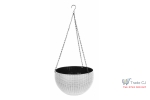 Ghiveci de flori cu agatatoare metalica, 26x16 cm, alb