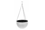 Ghiveci de flori cu agatatoare metalica, 26x16 cm, alb