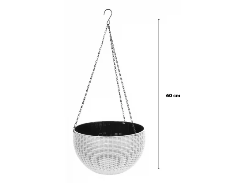 Ghiveci de flori cu agatatoare metalica, 26x16 cm, alb