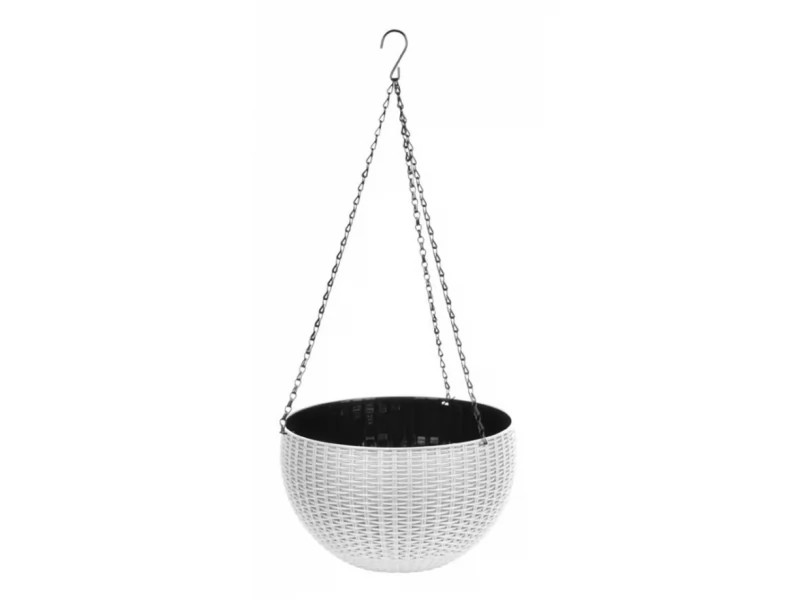 Ghiveci de flori cu agatatoare metalica, 26x16 cm, alb