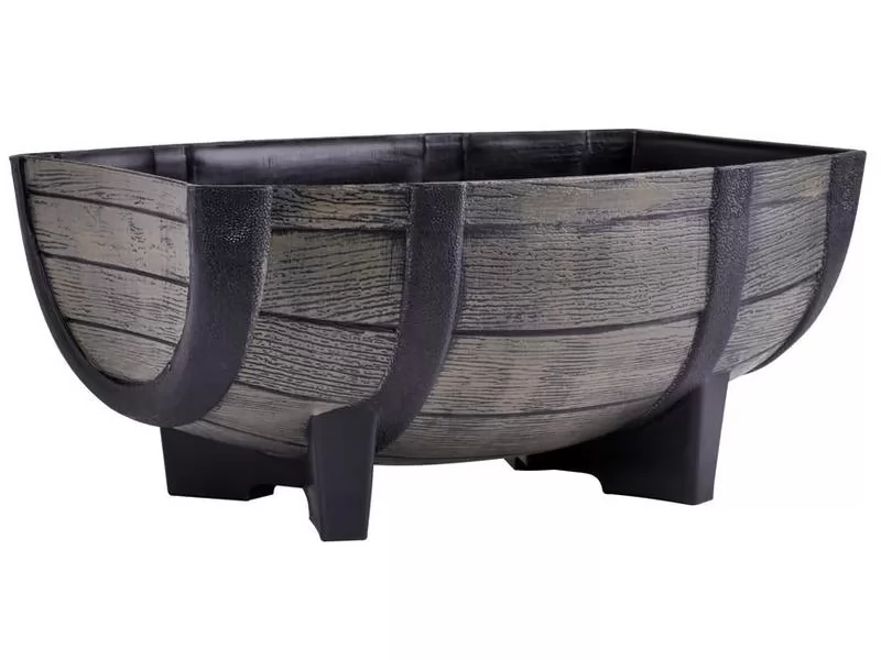 Ghiveci decorativ Half-Barrel Natur din plastic pentru terase sau gradini 41.5x30x19cm