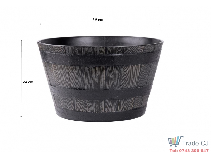 Ghiveci decorativ rotund, din plastic rezistent, efect lemn natur, 39x24 cm