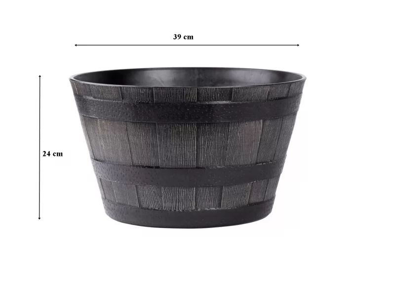 Ghiveci decorativ rotund, din plastic rezistent, efect lemn natur, 39x24 cm