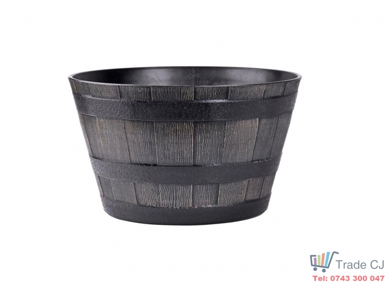 Ghiveci decorativ rotund, din plastic rezistent, efect lemn natur, 39x24 cm