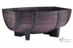Ghiveci decorativ Half-Barrel Teak din plastic pentru terase sau gradini 41.5x30x19cm