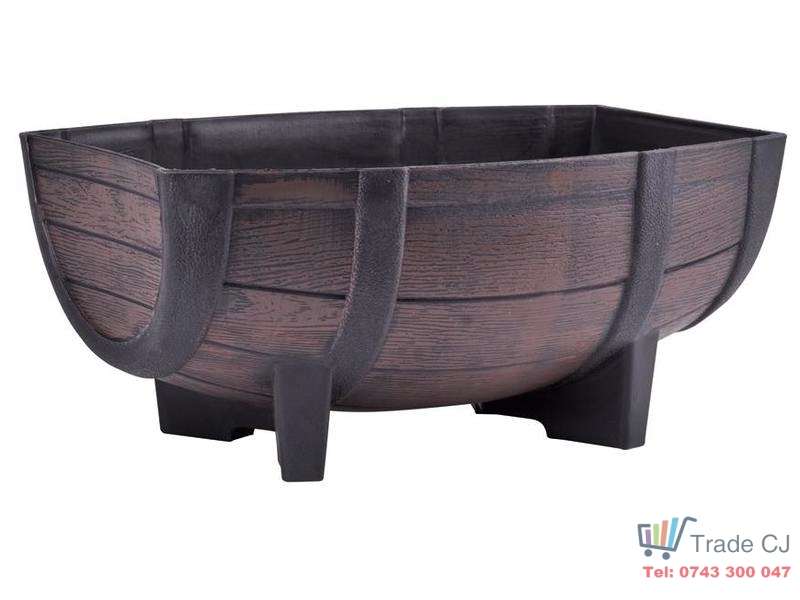 Ghiveci decorativ Half-Barrel Teak din plastic pentru terase sau gradini 41.5x30x19cm