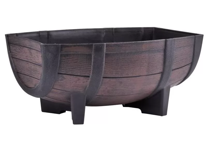Ghiveci decorativ Half-Barrel Teak din plastic pentru terase sau gradini 41.5x30x19cm
