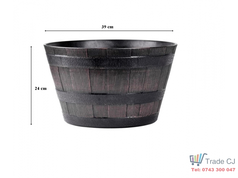 Ghiveci decorativ rotund din plastic, efect lemn teak, 39x24 cm