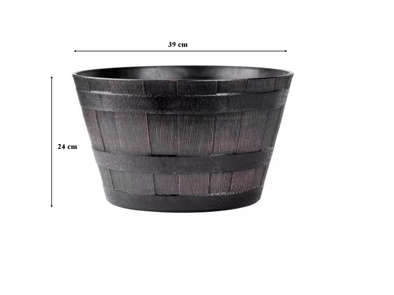 Ghiveci decorativ rotund din plastic, efect lemn teak, 39x24 cm