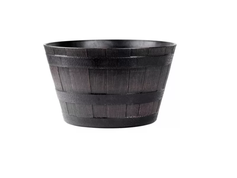 Ghiveci decorativ rotund din plastic, efect lemn teak, 39x24 cm