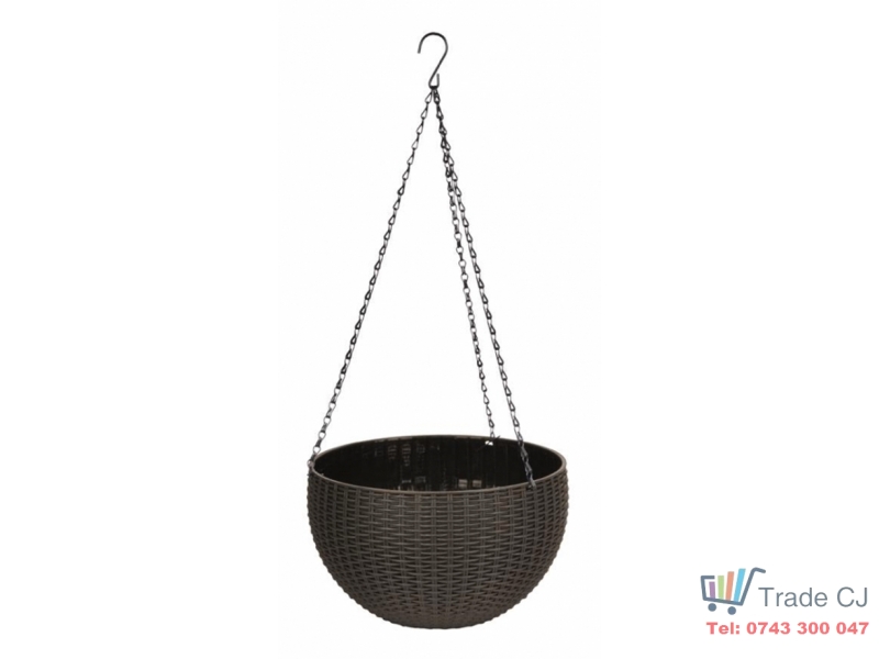 Ghiveci de flori cu agatatoare metalica, 26x16 cm , maro