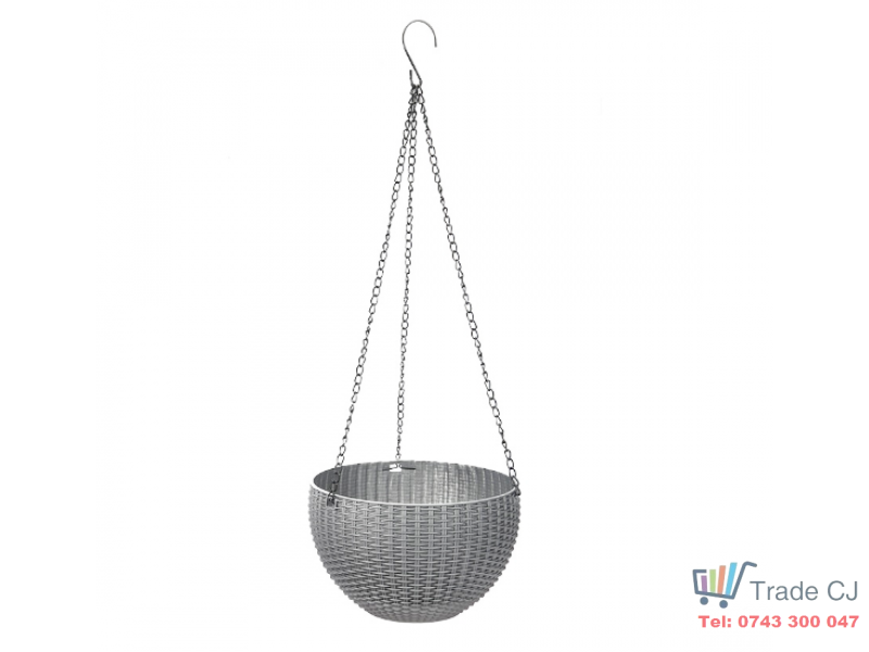 Ghiveci de flori cu agatatoare metalica, 26x16 cm , gri
