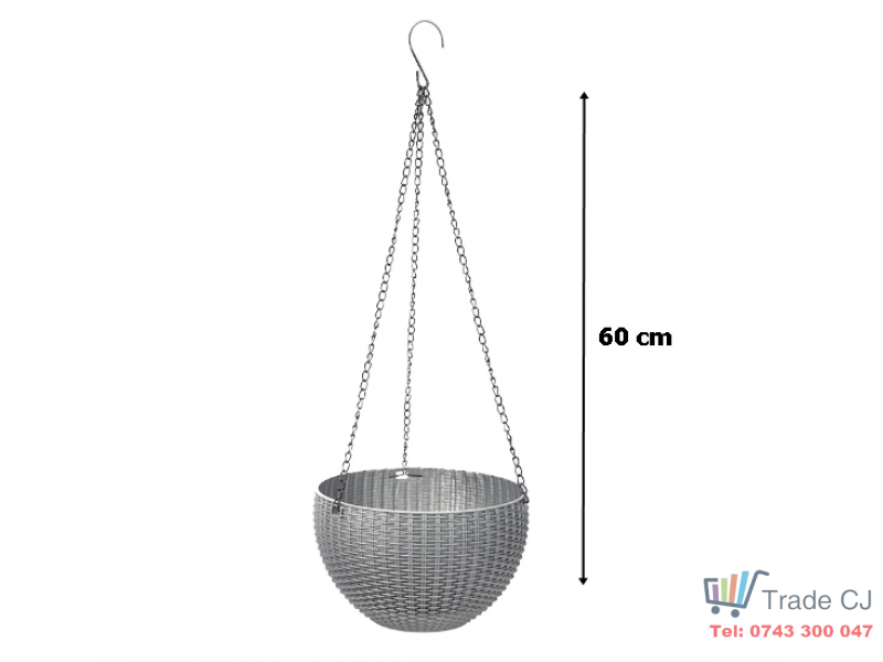 Ghiveci de flori cu agatatoare metalica, 26x16 cm , gri