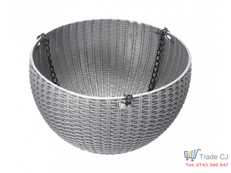 Ghiveci de flori cu agatatoare metalica, 26x16 cm , gri