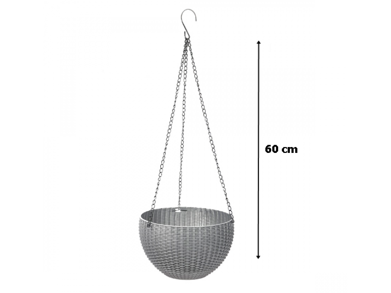 Ghiveci de flori cu agatatoare metalica, 26x16 cm , gri