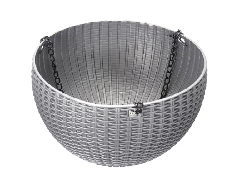 Ghiveci de flori cu agatatoare metalica, 26x16 cm , gri