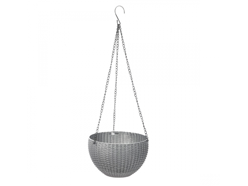 Ghiveci de flori cu agatatoare metalica, 26x16 cm , gri
