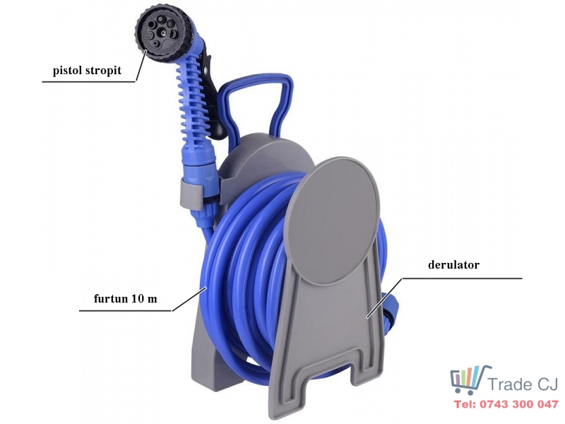 Furtun de stropit 1 2 cu derulator si pistol stropit, lungime 10m