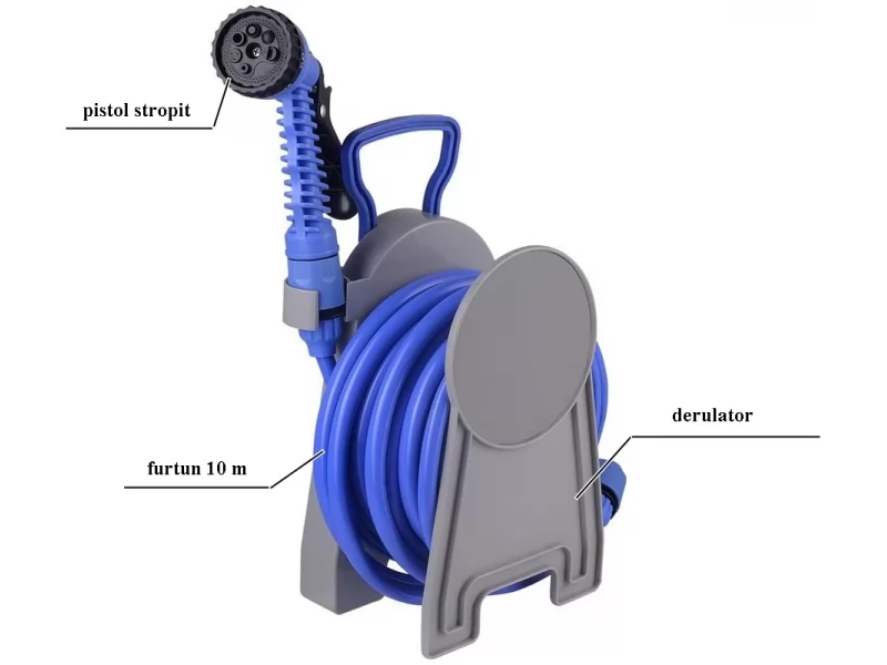 Furtun de stropit 1 2 cu derulator si pistol stropit, lungime 10m