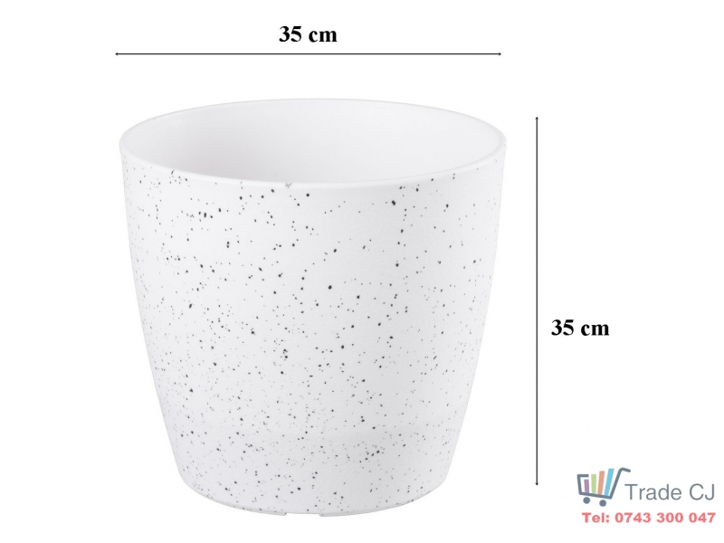 Ghiveci pentru flori din plastic rezistent, culoare alba, Stone Effect, diametru 35 cm, inaltime 35 cm, cu orificiu scurgere