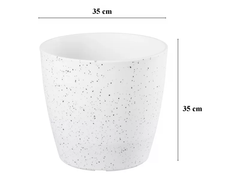 Ghiveci pentru flori din plastic rezistent, culoare alba, Stone Effect, diametru 35 cm, inaltime 35 cm, cu orificiu scurgere