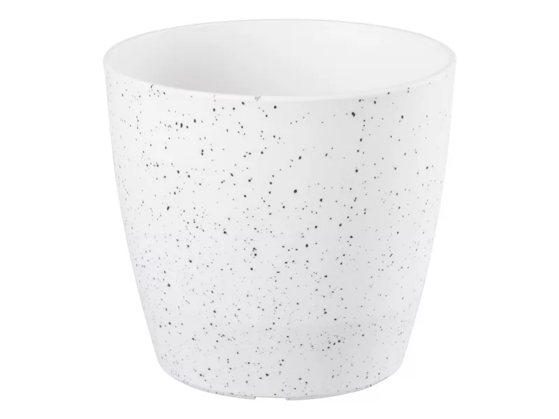 Ghiveci pentru flori din plastic rezistent, culoare alba, Stone Effect, diametru 35 cm, inaltime 35 cm, cu orificiu scurgere
