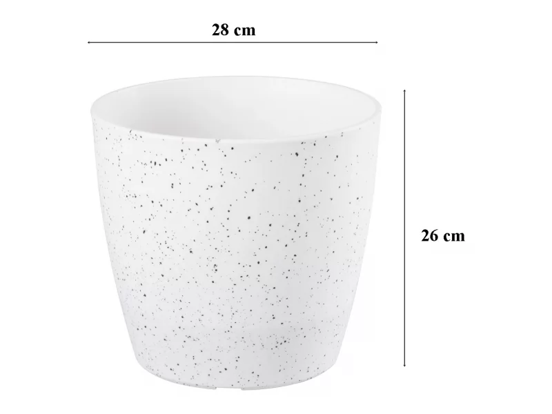 Ghiveci pentru flori din plastic rezistent, culoare alba, Stone Effect, diametru 28 cm, inaltime 26 cm, cu orificiu scurgere