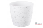 Ghiveci pentru flori din plastic rezistent, culoare alba, Stone Effect, diametru 23 cm, inaltime 20.5 cm, cu orificiu scurgere