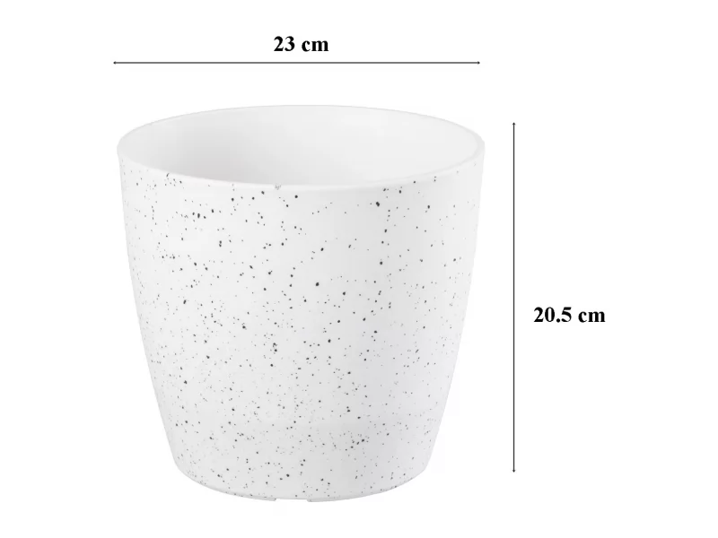 Ghiveci pentru flori din plastic rezistent, culoare alba, Stone Effect, diametru 23 cm, inaltime 20.5 cm, cu orificiu scurgere