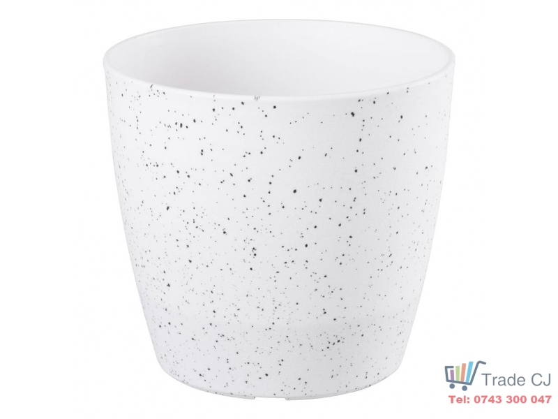 Ghiveci pentru flori din plastic rezistent, culoare alba, Stone Effect, diametru 23 cm, inaltime 20.5 cm, cu orificiu scurgere