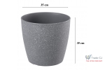 Ghiveci pentru flori din plastic rezistent, SGTT, culoare gri, Stone Effect, diametru 35 cm, inaltime 35 cm, cu orificiu scurgere