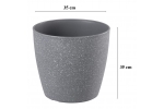 Ghiveci pentru flori din plastic rezistent, SGTT, culoare gri, Stone Effect, diametru 35 cm, inaltime 35 cm, cu orificiu scurgere