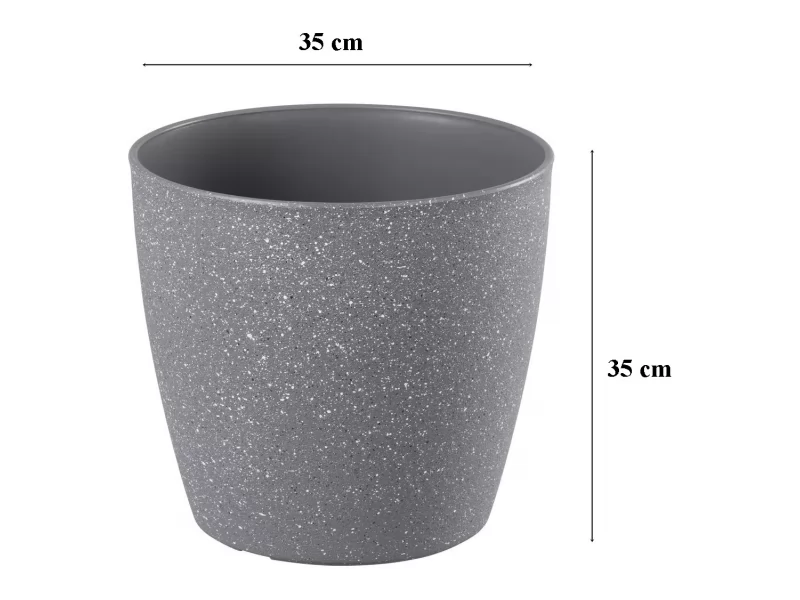 Ghiveci pentru flori din plastic rezistent, SGTT, culoare gri, Stone Effect, diametru 35 cm, inaltime 35 cm, cu orificiu scurgere