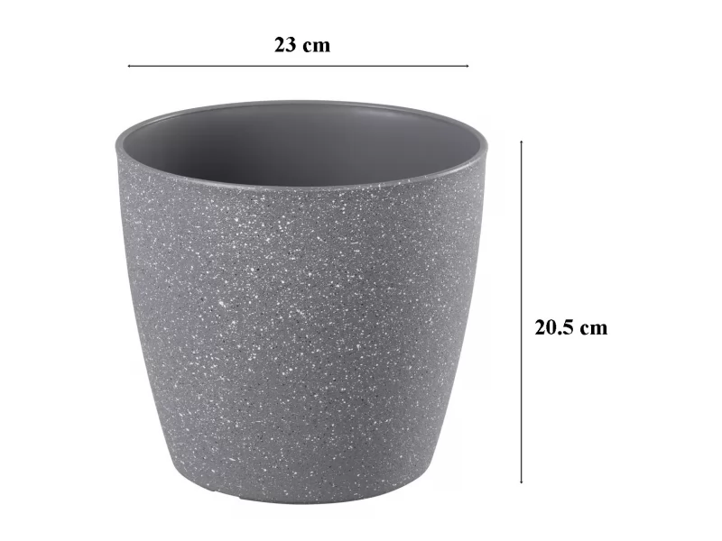 Ghiveci pentru flori din plastic rezistent, culoare gri, Stone Effect, diametru 23 cm, inaltime 20.5 cm, cu orificiu scurgere