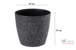 Ghiveci pentru flori din plastic rezistent, culoare neagra, Stone Effect, diametru 35 cm, inaltime 35 cm, cu orificiu scurgere