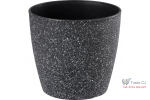 Ghiveci pentru flori din plastic rezistent, culoare neagra, Stone Effect, diametru 35 cm, inaltime 35 cm, cu orificiu scurgere
