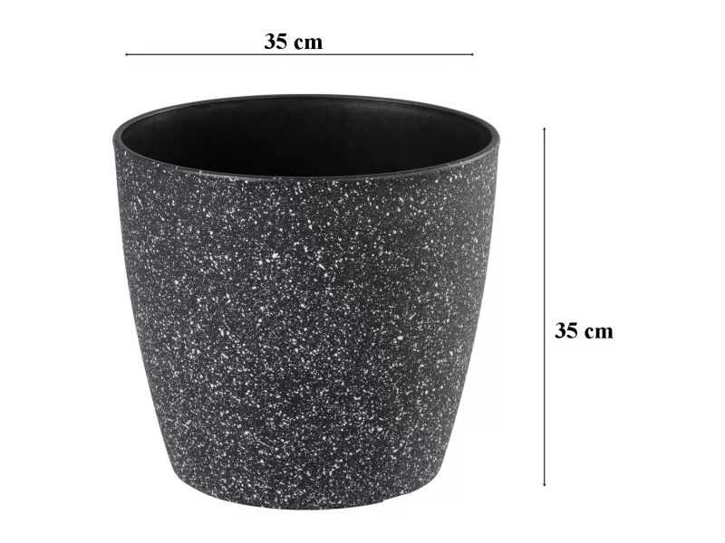 Ghiveci pentru flori din plastic rezistent, culoare neagra, Stone Effect, diametru 35 cm, inaltime 35 cm, cu orificiu scurgere