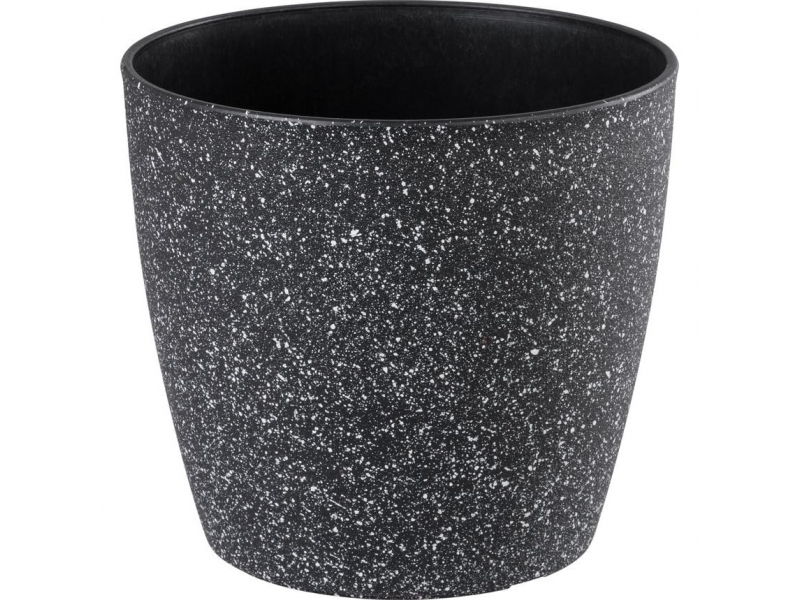 Ghiveci pentru flori din plastic rezistent, culoare neagra, Stone Effect, diametru 35 cm, inaltime 35 cm, cu orificiu scurgere