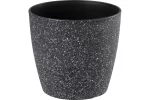 Ghiveci pentru flori din plastic rezistent, culoare neagra, Stone Effect, diametru 35 cm, inaltime 35 cm, cu orificiu scurgere