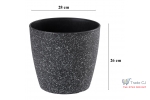 Ghiveci pentru flori din plastic rezistent, culoare neagra, Stone Effect, diametru 28 cm, inaltime 26 cm, cu orificiu scurgere