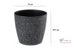 Ghiveci pentru flori din plastic rezistent, culoare neagra, Stone Effect, diametru 23 cm, inaltime 20.5 cm, cu orificiu scurgere