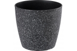 Ghiveci pentru flori din plastic rezistent, culoare neagra, Stone Effect, diametru 23 cm, inaltime 20.5 cm, cu orificiu scurgere