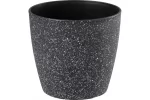 Ghiveci pentru flori din plastic rezistent, culoare neagra, Stone Effect, diametru 23 cm, inaltime 20.5 cm, cu orificiu scurgere