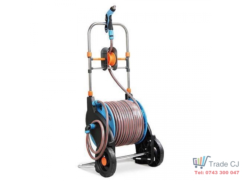 Furtun cu derulator pe roti, profesional, Strend Pro, 3 straturi, 50 m+2 m,conectica 1 2 cu pistol si adaptor